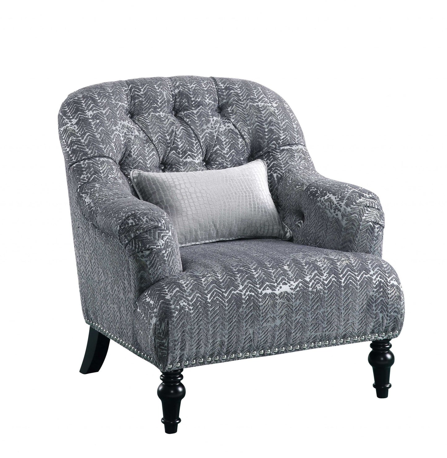 34-inch Gray And Black Fabric Chevron Tufted Arm Chair