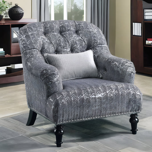 34-inch Gray And Black Fabric Chevron Tufted Arm Chair