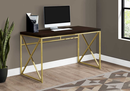 47" Espresso And Gold Writing Desk