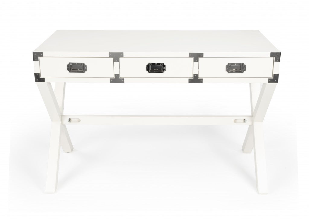 White Rubberwood Desk with 3 Drawers