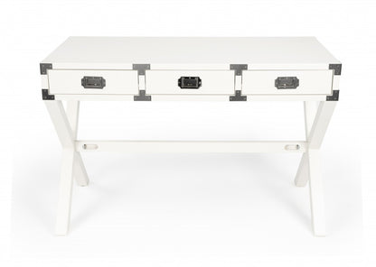 White Rubberwood Desk with 3 Drawers