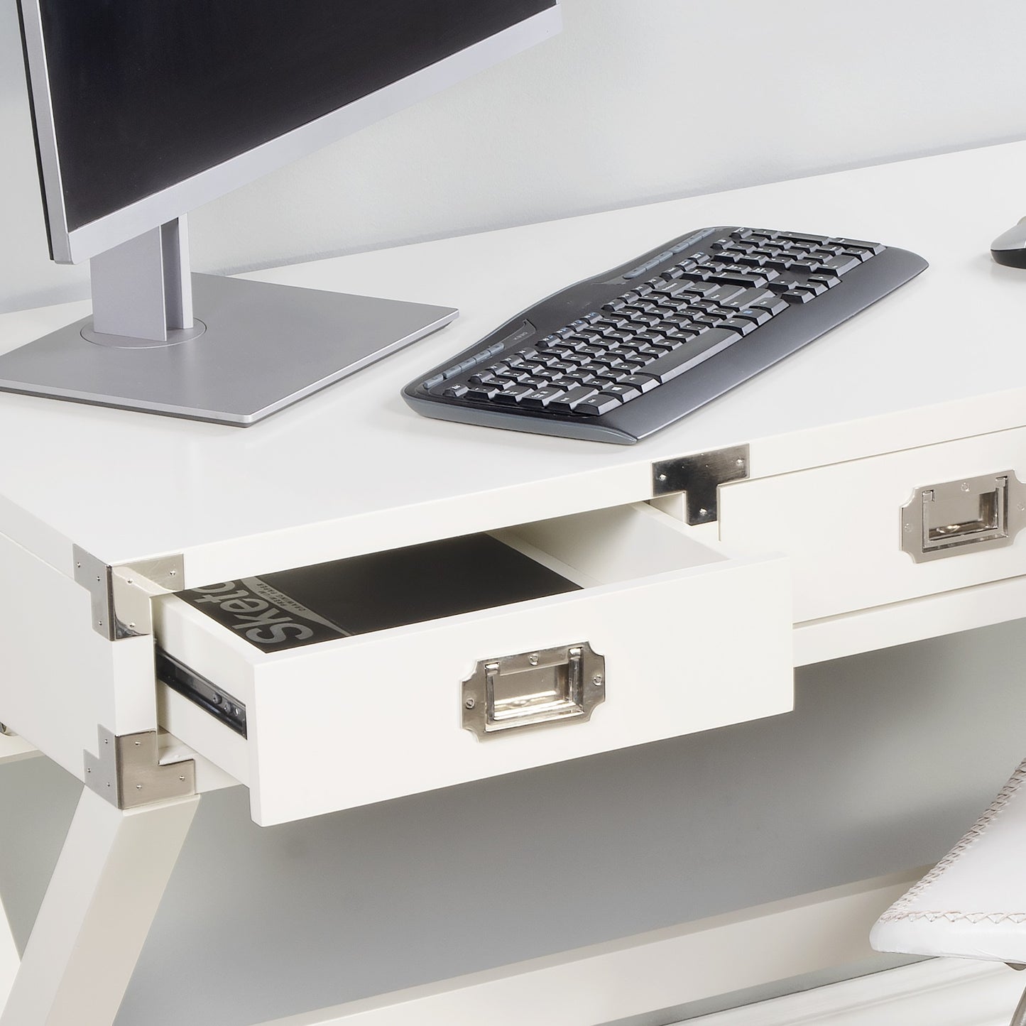 White Rubberwood Desk with 3 Drawers