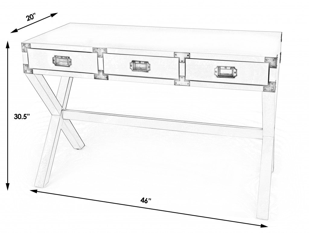 White Rubberwood Desk with 3 Drawers