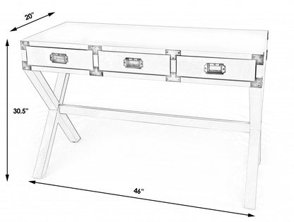 White Rubberwood Desk with 3 Drawers