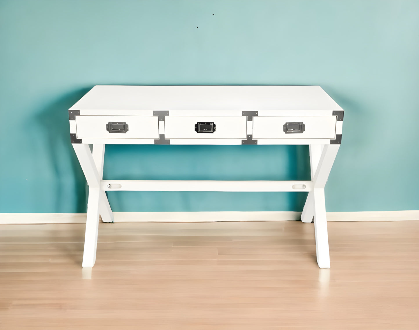 White Rubberwood Desk with 3 Drawers