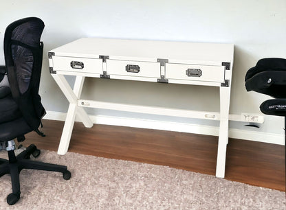 White Rubberwood Desk with 3 Drawers