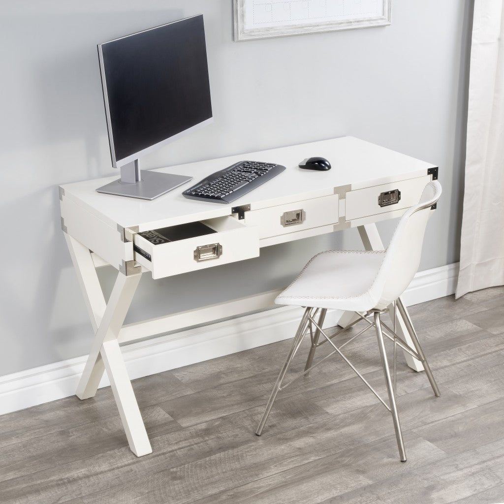 White Rubberwood Desk with 3 Drawers