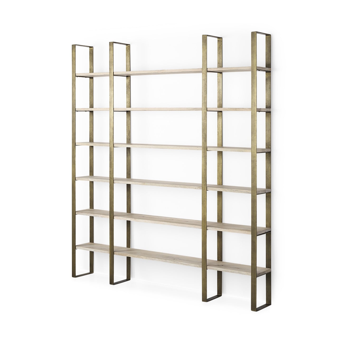 90-inch Gold Metal and Distressed Wood 6-Tier Bookcase