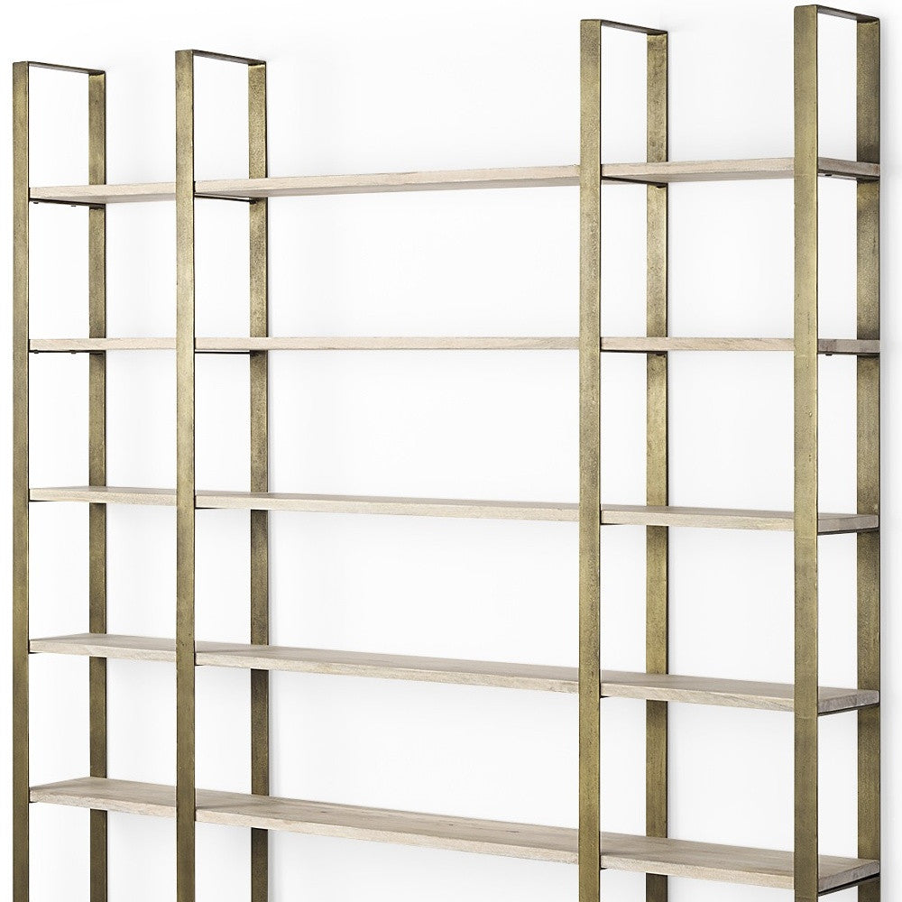 90-inch Gold Metal and Distressed Wood 6-Tier Bookcase