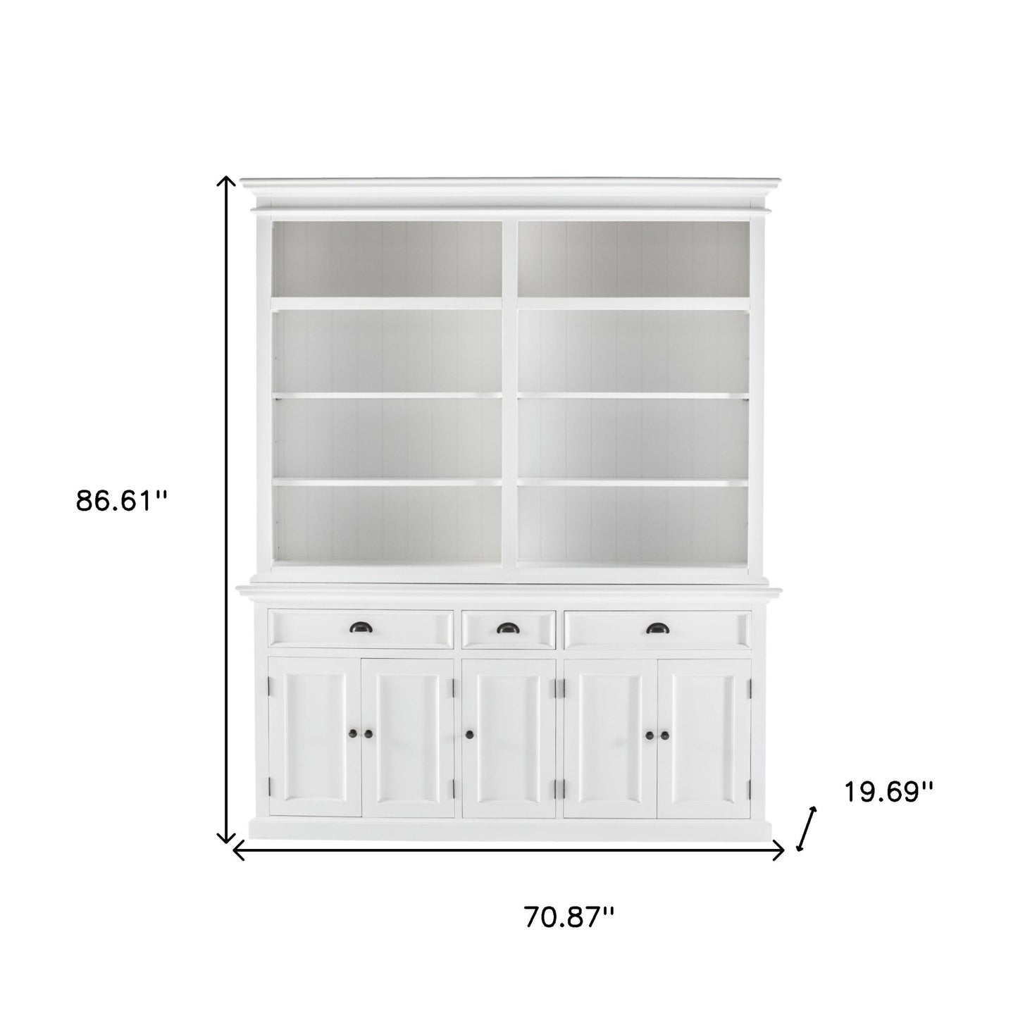 87-inch White Solid Wood Four-Tier Bookcase