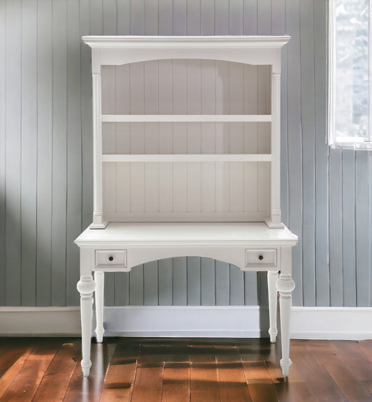 White Solid Wood Secretary Desk With 2 Drawers