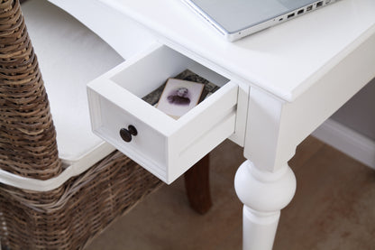 White Solid Wood Secretary Desk With 2 Drawers