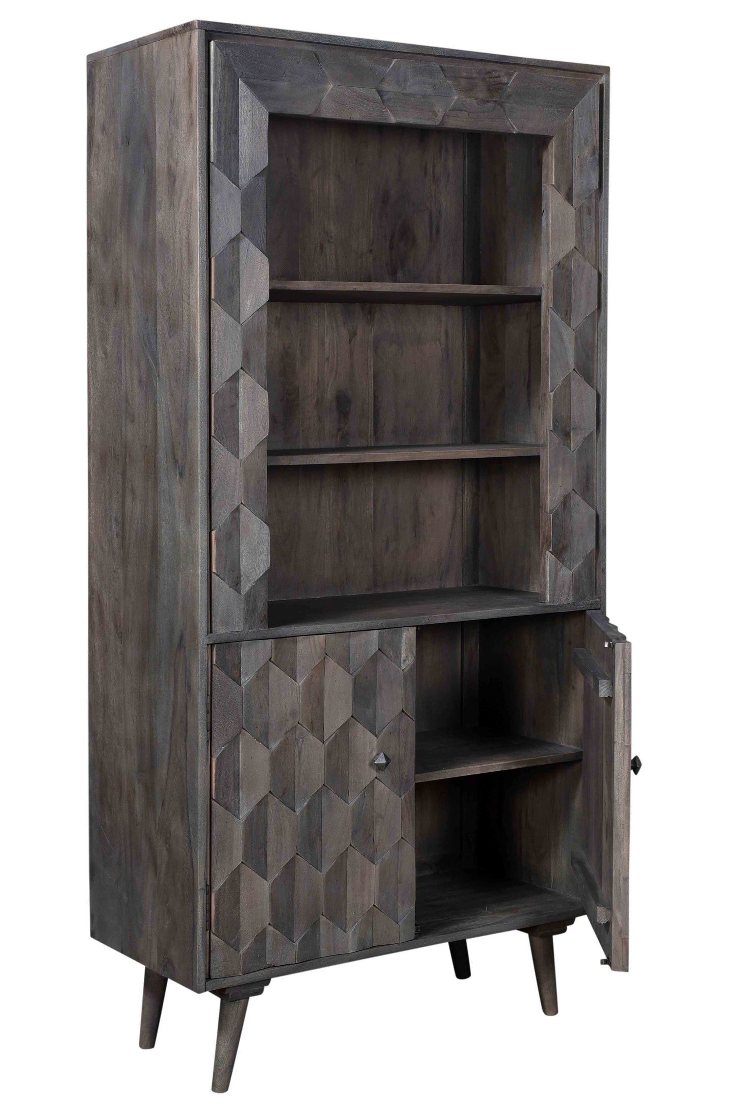 70-inch Gray Wood 3-Tier Bookcase with 2 Doors