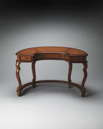 Classic Crescent-Shaped Leather-Top Wood Desk