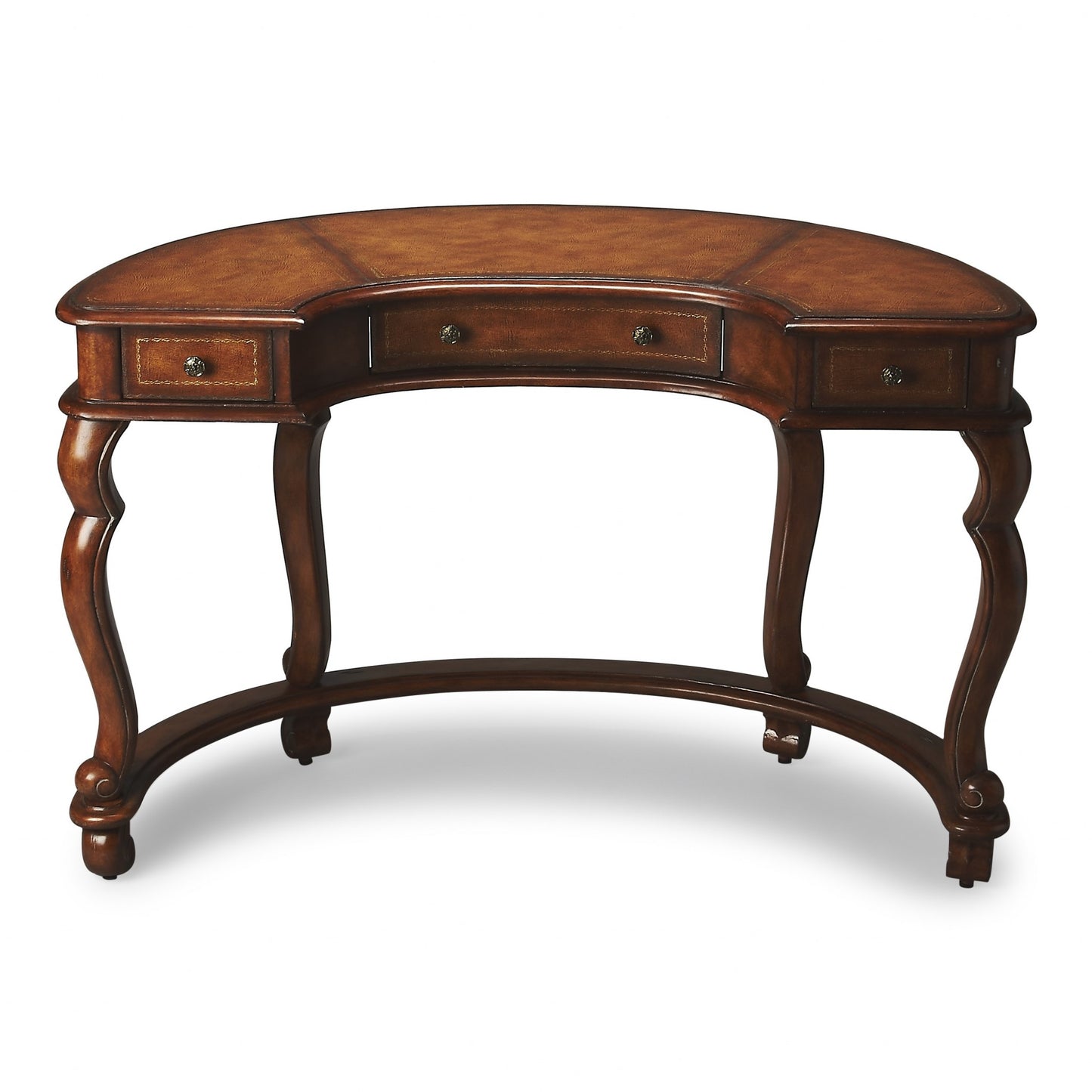 Classic Crescent-Shaped Leather-Top Wood Desk