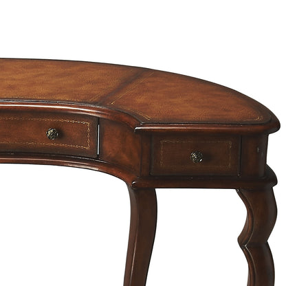 Classic Crescent-Shaped Leather-Top Wood Desk