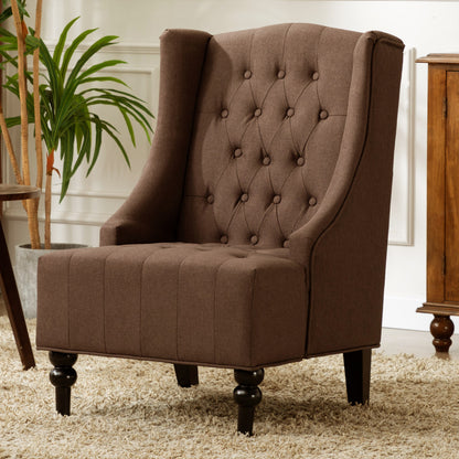 25 inch Brown And Black Tufted Mid-Century Wingback Chair