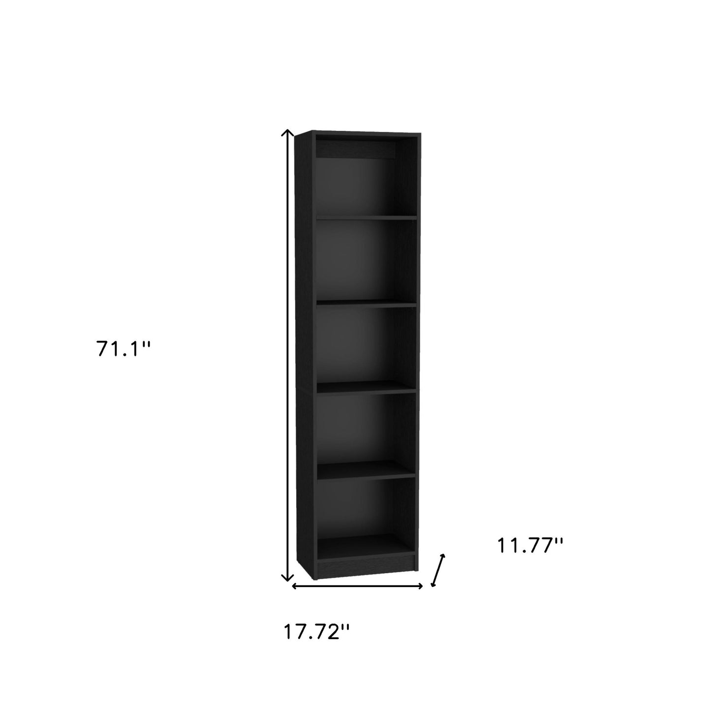 71 inch Black Wood 5-Tier Bookcase with 4 Doors