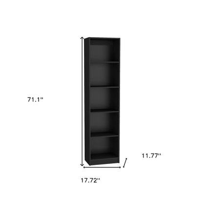 71 inch Black Wood 5-Tier Bookcase with 4 Doors