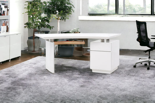 White and Stainless Steel Executive Desk With 2 Drawers