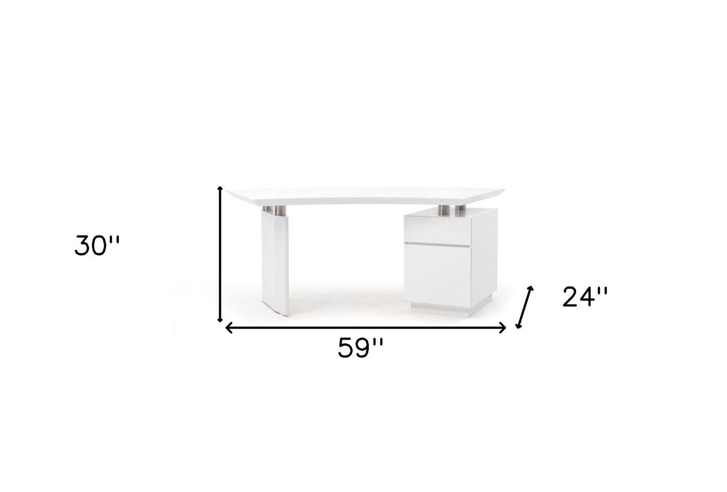 White and Stainless Steel Executive Desk With 2 Drawers