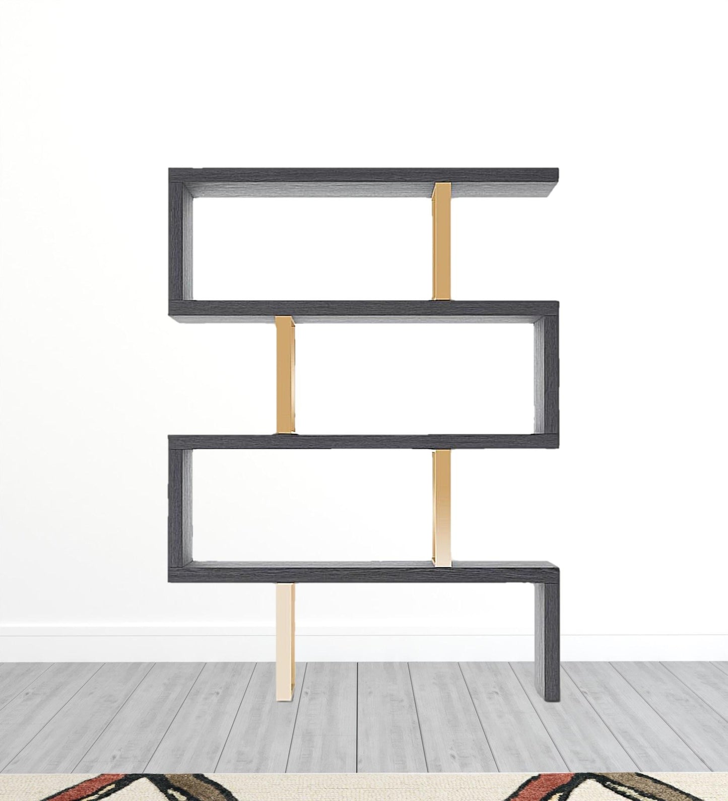 Gray And Gold 4-Tier Zig-Zag Bookcase