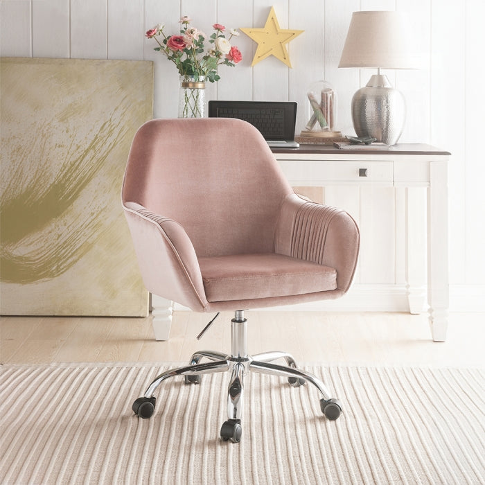 Eimer Office Chair with Peach Velvet and Chrome