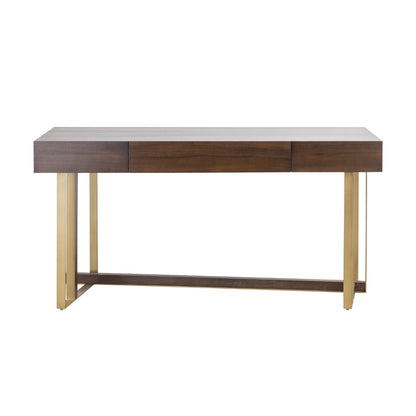 Crafton Mahogany Top and Brass Finish Metal Desk