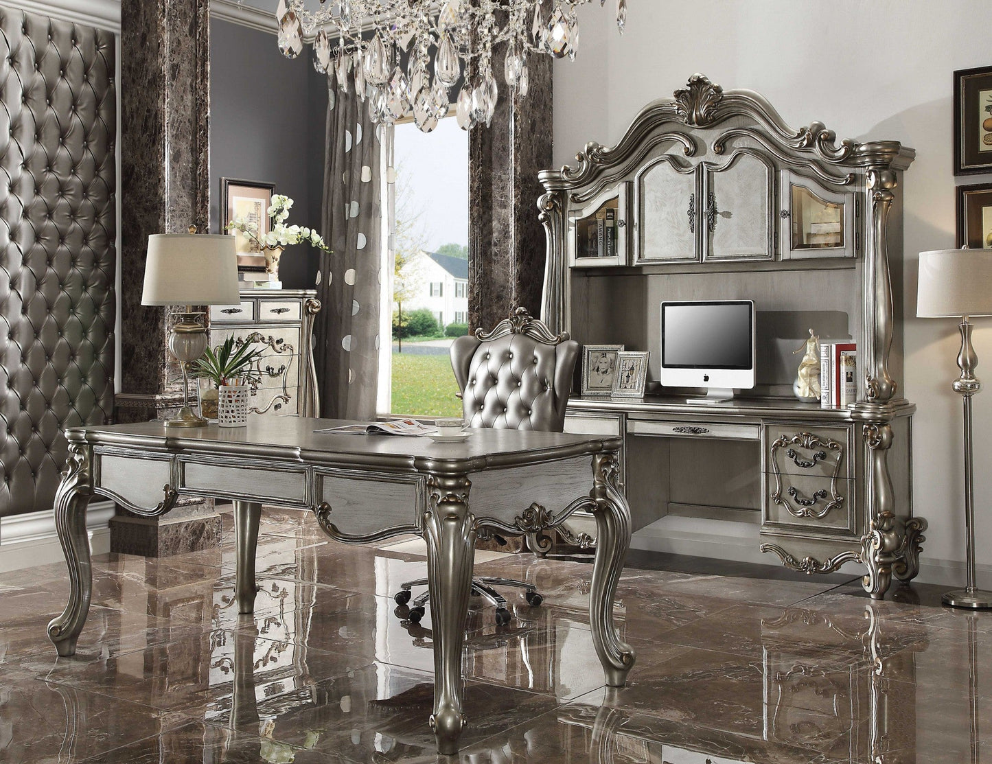 Silver Mirrored Executive Desk