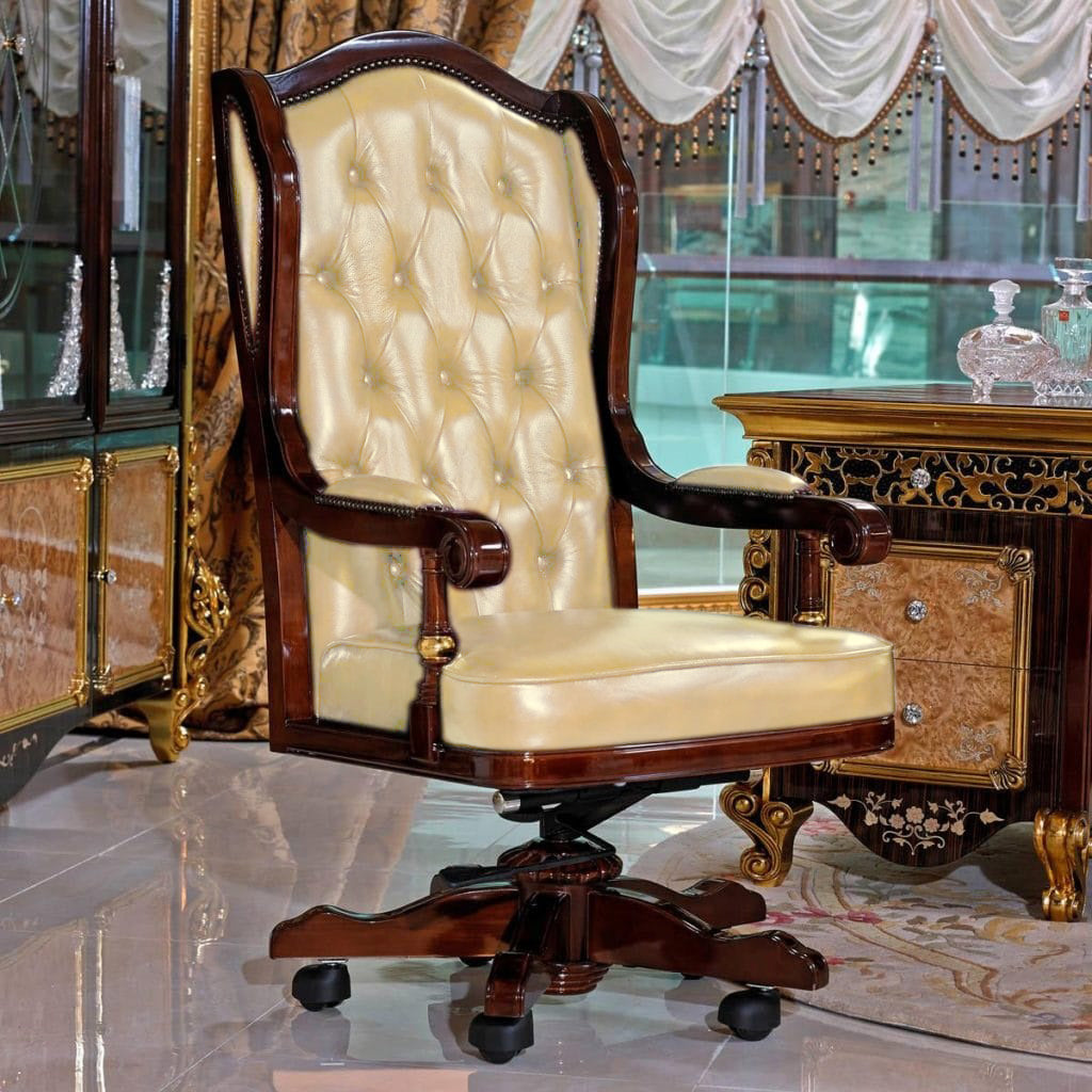 Executive Leather Mahogany Desk Chair (Beige)