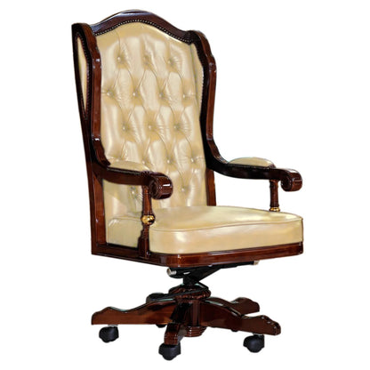 Executive Leather Mahogany Desk Chair (Beige)