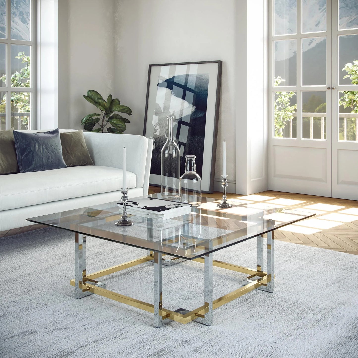 Elin Glass and Steel Square Coffee Table