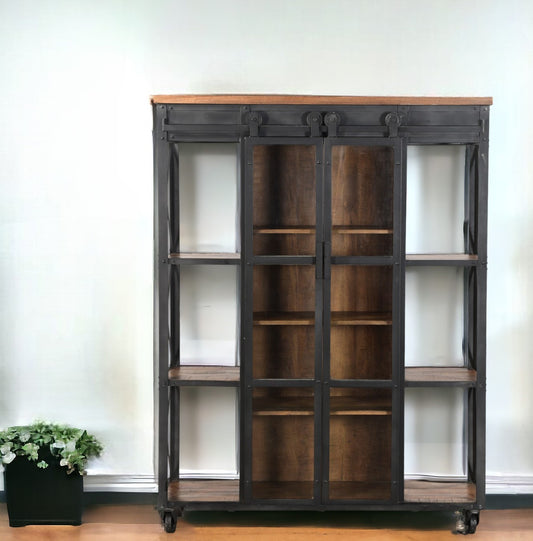 Farmhouse Metal And Wood 6-Tier Bookcase