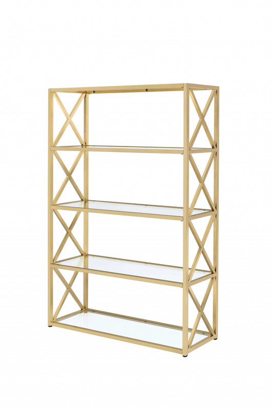 Gold Metal And Glass 4-Tier Etagere Bookcase