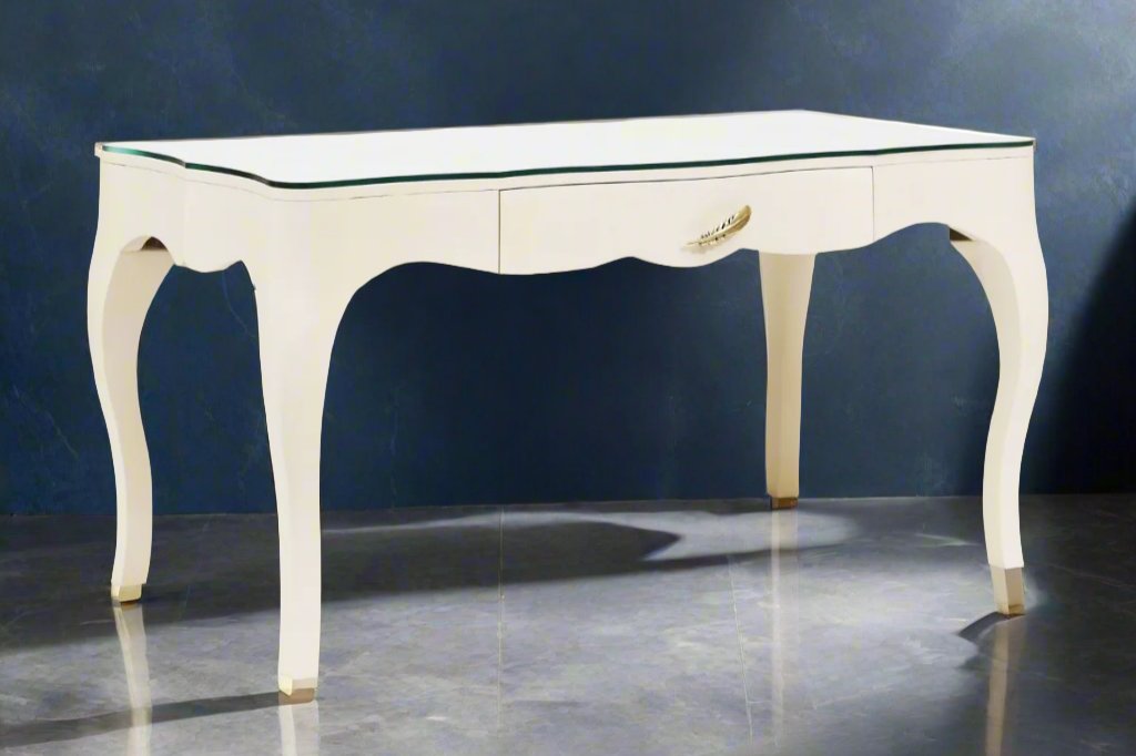 Lightly White Wood Desk with Glass Top