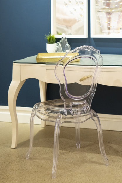 Lightly White Wood Desk with Glass Top