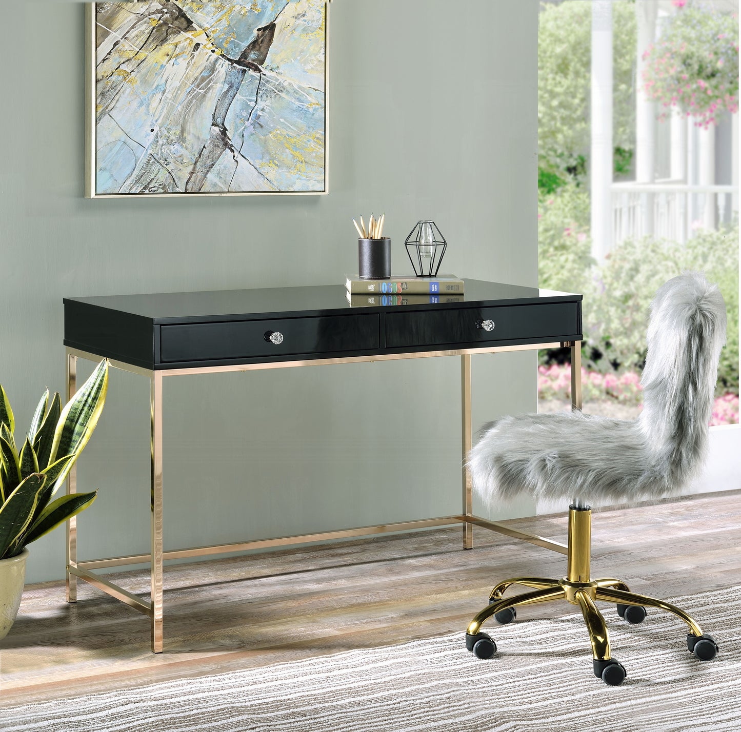 Ottey Writing Desk - Black Gloss Finish