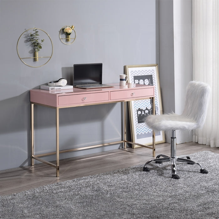 Ottey Writing Desk - Pink Gloss Finish