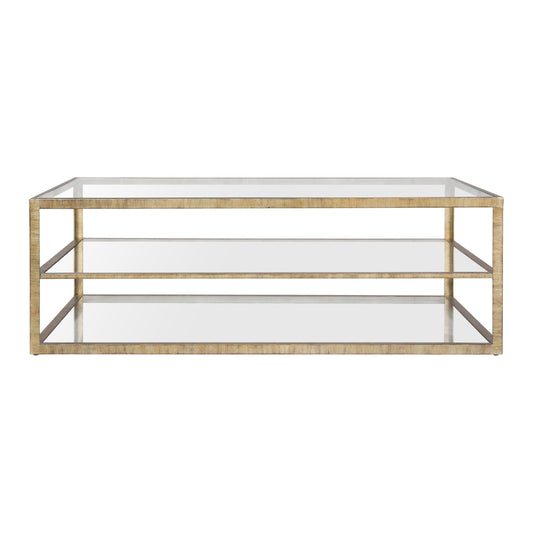 Strie Gold Metal and Glass Coffee Table