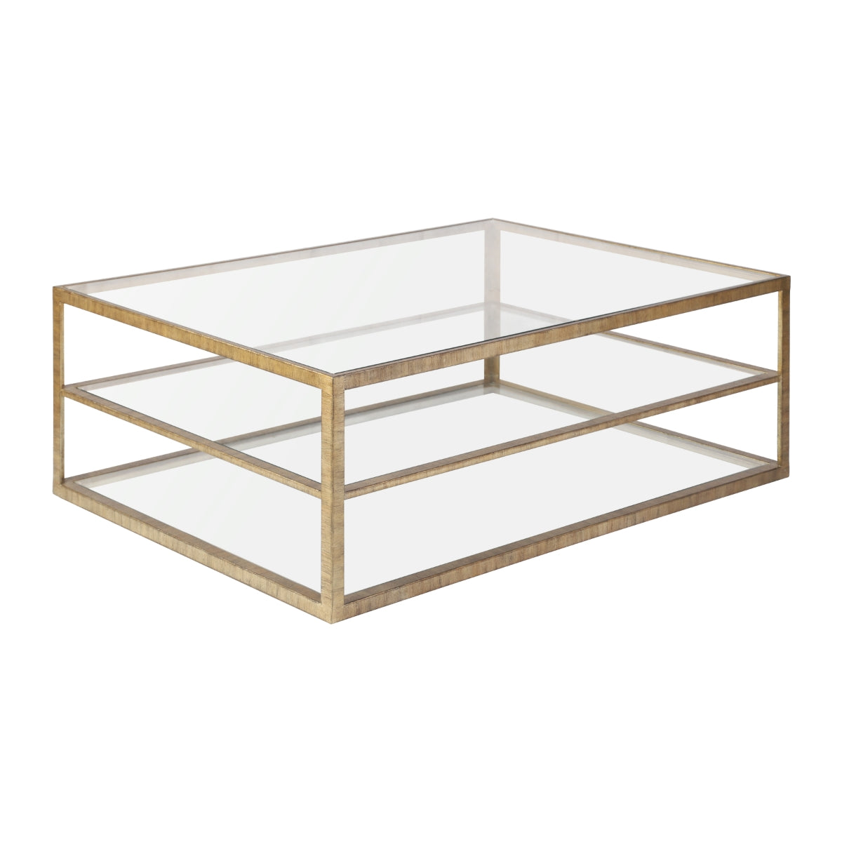 Strie Gold Metal and Glass Coffee Table