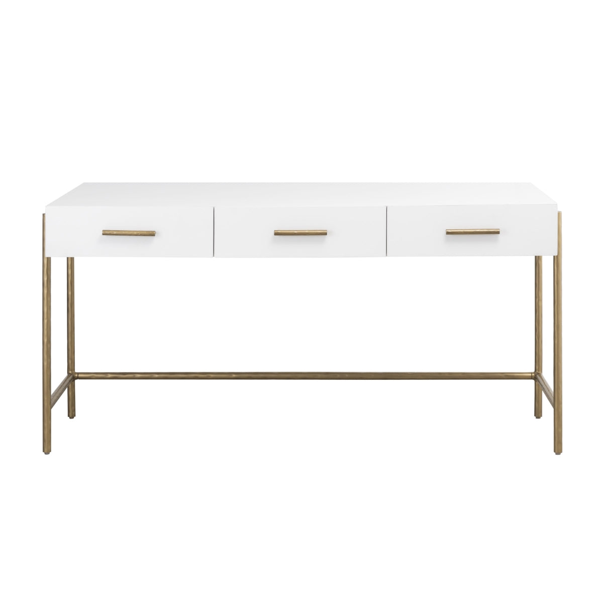 Walker White Wood and Brass 3 Drawer Desk