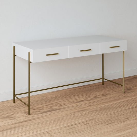 Walker White Wood and Brass 3 Drawer Desk